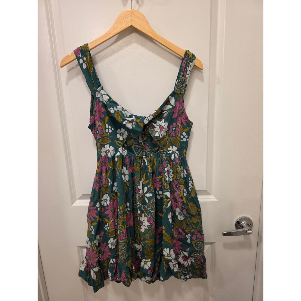 Angie Tropical Green Floral Boho Mini Dress - Picture 2 of 6